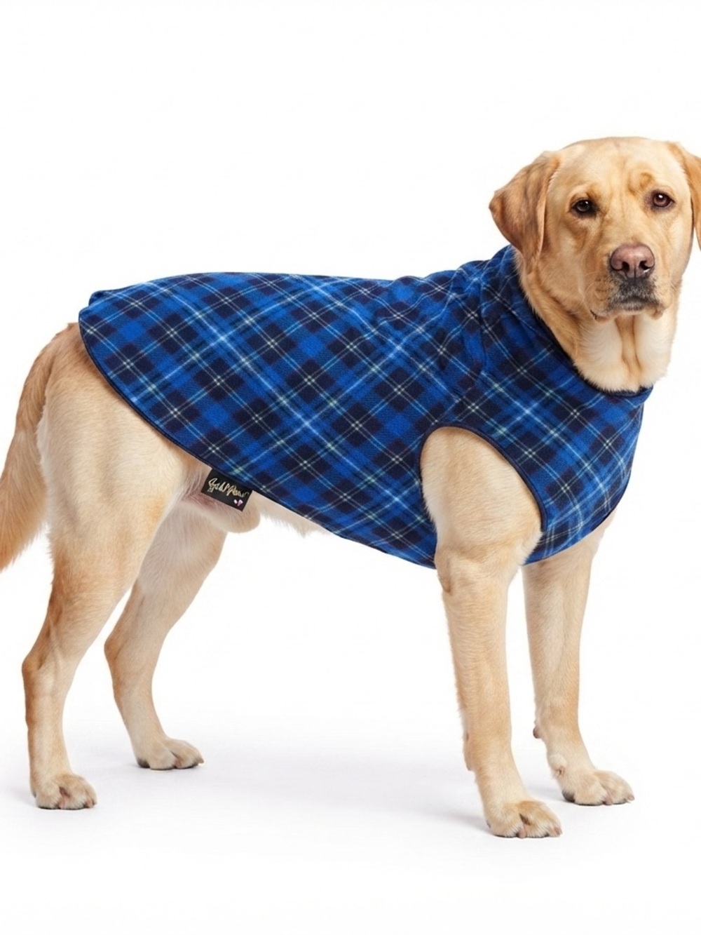 NWT Gold Paw Stretch Fleece Dog Jacket 26 Blue Plaid Made USA Large Breed